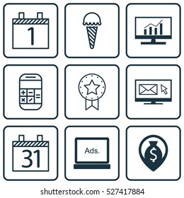 Set Of 9 Universal Editable Icons. Can Be Used For Web, Mobile And App Design. Includes Elements Such As Newsletter, Digital Media, Money Navigation And More.