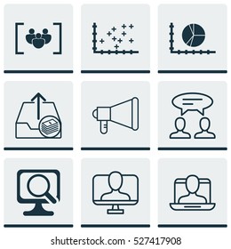 Set Of 9 Universal Editable Icons. Can Be Used For Web, Mobile And App Design. Includes Elements Such As Questionnaire, Social Profile, Dialogue And More.
