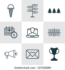 Set Of 9 Universal Editable Icons. Can Be Used For Web, Mobile And App Design. Includes Elements Such As Tournament, Appointment, Frozen Food And More.