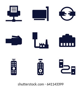 set of 9 universal filled icons such as remote control, phone cable, phone connection cable