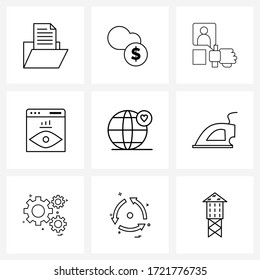 Conjunto de 9 iconos de la línea universal; impresión; holograma; análisis; ilustración del vector de reloj