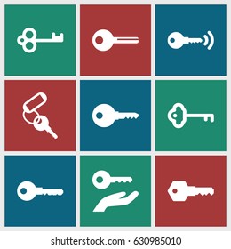 set of 9 unlock filled icons such as key