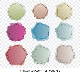 Set of 9 unusual broken, curved colored, semi transparent round frames for your design.