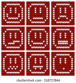Set of 9 unusual and unique isolated knitted emoticons - can be simply transformed to seamless pattern