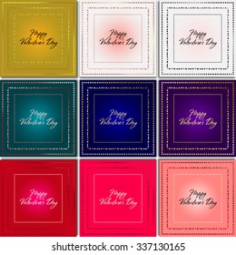 Set of 9 Valentines day card, ornate background. Greeting card: Happy Valentine's Day. Framework with hearts and abstraction. Pattern with hearts. Valentines Day. Hand drawn Vector illustration.