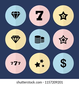 Set of 9 value filled icons such as coin, 7 number, diamond