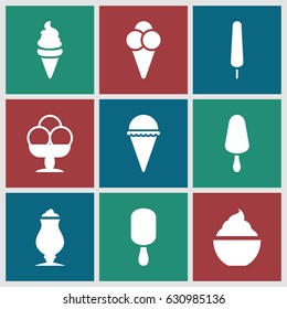 set of 9 vanilla filled icons such as ice cream, ice cream on stick