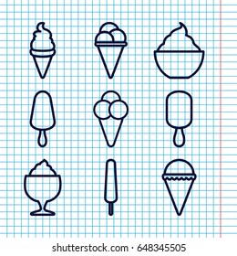 Set of 9 vanilla outline icons such as ice cream, ice cream on stick