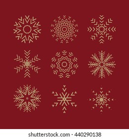 The Set of 9 vector abstract snowflakes