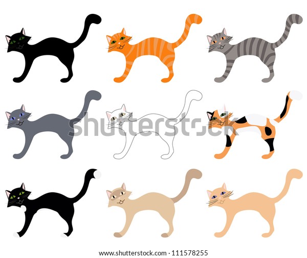 Set 9 Vector Cats Various Colors Stock Vector (Royalty Free) 111578255 ...