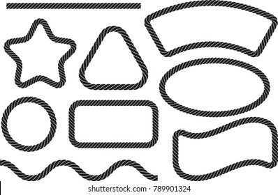 Set of 9 vector elements in the form of marine rope and empty frames.