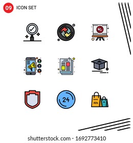 Set of 9 Vector Filledline Flat Colors on Grid for job ad; article; presentation; ad; teamwork Editable Vector Design Elements