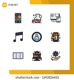 Set of 9 Vector Filledline Flat Colors on Grid for user; disc; computer; note; key Editable Vector Design Elements