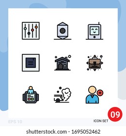 Set of 9 Vector Filledline Flat Colors on Grid for opportunity; real estate; monitor; house; window Editable Vector Design Elements