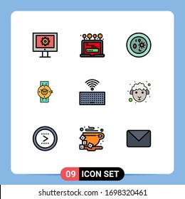 Set of 9 Vector Filledline Flat Colors on Grid for android; time; biochemistry; smart watch; laboratory Editable Vector Design Elements