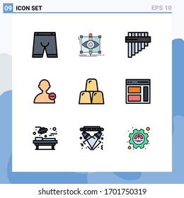 Set of 9 Vector Filledline Flat Colors on Grid for business; user; sketching; interface; pan Editable Vector Design Elements
