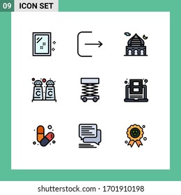 Set of 9 Vector Filledline Flat Colors on Grid for scaffolding; construction; masjid; shop; cinnamon Editable Vector Design Elements