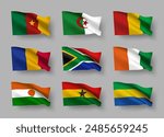 A set of 9 vector flag icons of African countries with shadows, isolated on grey background. 3D styled design elements from world collection created using gradient mesh