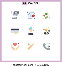 Set of 9 Vector Flat Colors on Grid for desk; payments; statistic; money; romance Editable Vector Design Elements