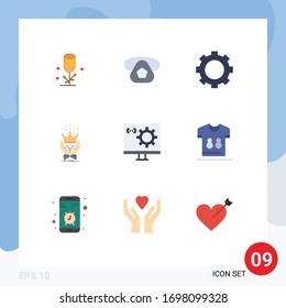 Set of 9 Vector Flat Colors on Grid for coding; market; devices; king; crown Editable Vector Design Elements