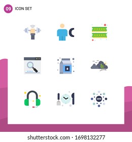 Set of 9 Vector Flat Colors on Grid for page; media; human; engine; hardware Editable Vector Design Elements