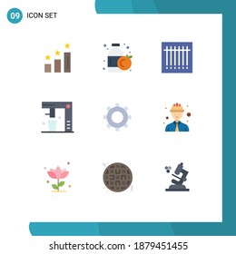 Set of 9 Vector Flat Colors on Grid for setting; cogs; code; kitchen; fast food Editable Vector Design Elements