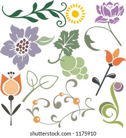 A set of 9 vector floral design elements.