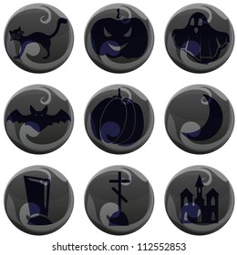 set of 9 vector Halloween icons on gray background