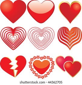 Set of 9 vector hearts