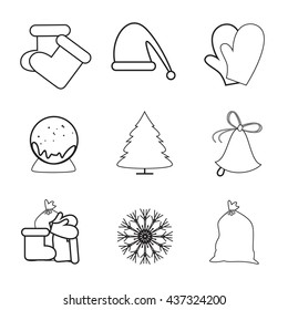 Set of 9 vector icons. Christmas icons. 