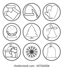 Set of 9 vector icons. Christmas icons. 