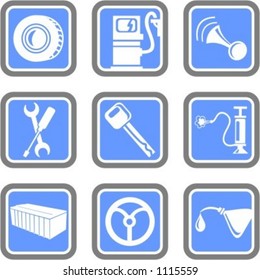 A set of 9 vector icons of transportation objects.