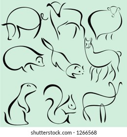 A set of 9 vector illustrations of animals in unique exquisite and ornamental style.