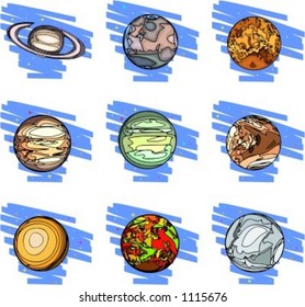 A set of 9 vector illustrations of planets.