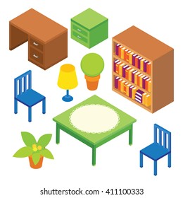 set of 9 vector isometric house items