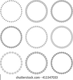 Set of 9 vector ornamental round frames with floral elements