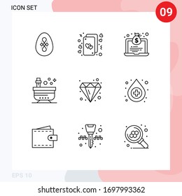 Set of 9 Vector Outlines on Grid for yoga; spa; love; beauty; money Editable Vector Design Elements