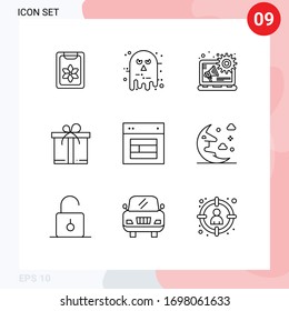 Set of 9 Vector Outlines on Grid for site; design; scary; motivation; gift Editable Vector Design Elements