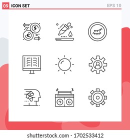 Set of 9 Vector Outlines on Grid for sun; holiday; eye; xray; radioscopy Editable Vector Design Elements