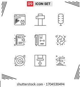 Set of 9 Vector Outlines on Grid for arrows; file; sport; development; coding Editable Vector Design Elements