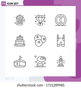 Set of 9 Vector Outlines on Grid for fruits; food; protection; blueberry; wedding Editable Vector Design Elements
