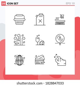 Set of 9 Vector Outlines on Grid for drink; egg; online; glass; thanksgiving Editable Vector Design Elements