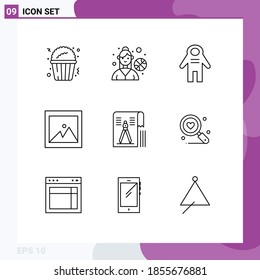 Set of 9 Vector Outlines on Grid for file; tool; people; drawing; picture Editable Vector Design Elements