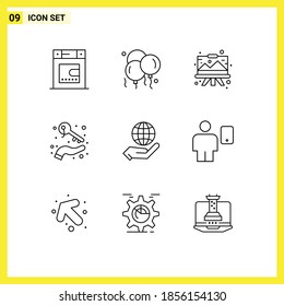 Set of 9 Vector Outlines on Grid for global; keys; drawing; holding; growing Editable Vector Design Elements