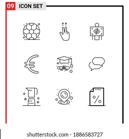 Set of 9 Vector Outlines on Grid for chat; graduation cap; hospital; graduation; finance Editable Vector Design Elements
