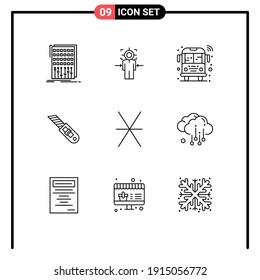 Set of 9 Vector Outlines on Grid for cutter; tool; achieve; knife; smart Editable Vector Design Elements