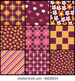 A set of 9 vector patterns for Valentines day