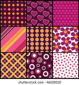 A set of 9 vector patterns for Valentines day