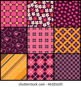 A set of 9 vector patterns for Valentines day