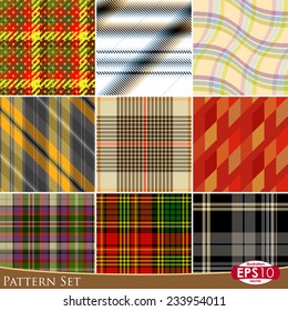 Set of 9 vector seamless patterns with high detail made fabric texture.